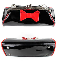 Schompi Damen Vintage Lack-Tasche mit Schleife, Rockabilly, 50er Jahre, Pin-Up, Abendtasche, Henkeltasche Retro Handtasche Schwarz Rot