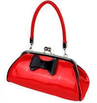 Schompi Damen Vintage Lack-Tasche mit Schleife, Rockabilly, 50er Jahre, Pin-Up, Abendtasche, Henkeltasche Retro Handtasche Schwarz Rot