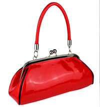 Schompi Damen Vintage Lack-Tasche mit Schleife, Rockabilly, 50er Jahre, Pin-Up, Abendtasche, Henkeltasche Retro Handtasche Schwarz Rot