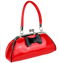 Schompi Damen Vintage Lack-Tasche mit Schleife, Rockabilly, 50er Jahre, Pin-Up, Abendtasche, Henkeltasche Retro Handtasche Schwarz Rot