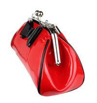 Schompi Damen Vintage Lack-Tasche mit Schleife, Rockabilly, 50er Jahre, Pin-Up, Abendtasche, Henkeltasche Retro Handtasche Schwarz Rot