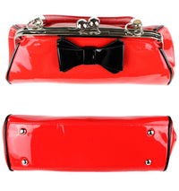 Schompi Damen Vintage Lack-Tasche mit Schleife, Rockabilly, 50er Jahre, Pin-Up, Abendtasche, Henkeltasche Retro Handtasche Schwarz Rot