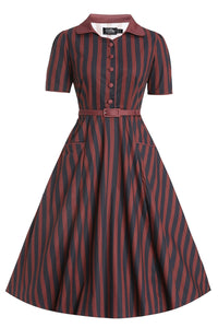Dolly and Dotty Kleid Penelope 50s Shirt Dress Navy Burgundy Stripes
