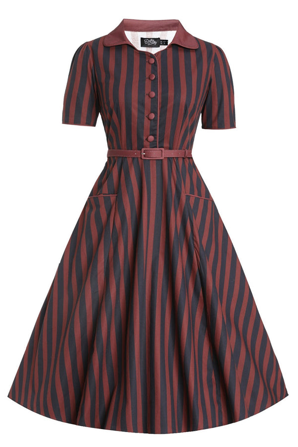 Dolly and Dotty Kleid Penelope 50s Shirt Dress Navy Burgundy Stripes