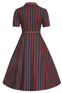 Dolly and Dotty Kleid Penelope 50s Shirt Dress Navy Burgundy Stripes