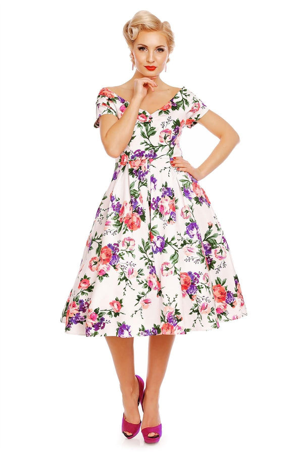 Dolly and Dotty Swing Kleid Lily White Floral Off-Shoulder