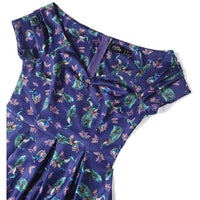Dolly and Dotty Swing Kleid Lily Purple Peacocks Off-Shoulder