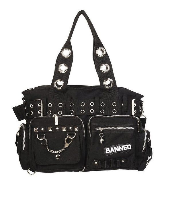 Banned Damen Handtasche Sweet Revenge - Schultertasche Nieten Ösen Goth Punk