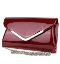 Schompi Vintage Damen Clutch Tasche Lack Abendtasche, abnehmbare Schulterkette Kettentasche, Glänzend, 50er Rockabilly Lederoptik
