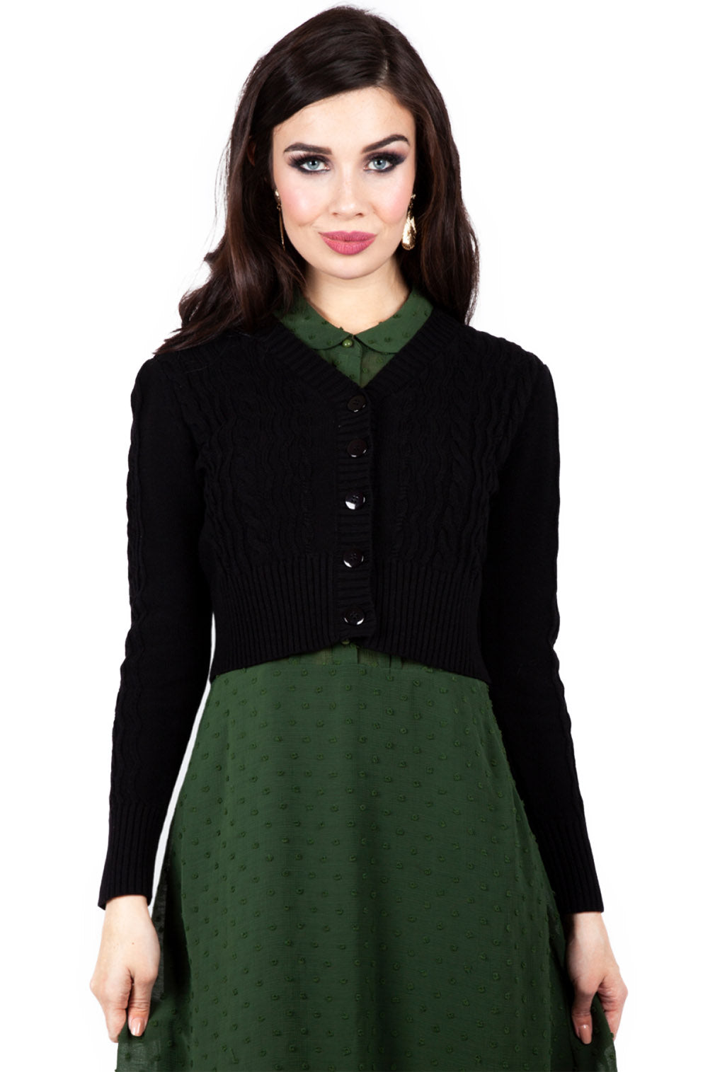 Voodoo Vixen Strickjacke Mabel Cropped Cardigan Schwarz