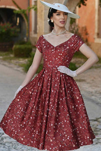 Dolly and Dotty Swing Kleid Lily Red Ditsy Floral Off-Shoulder