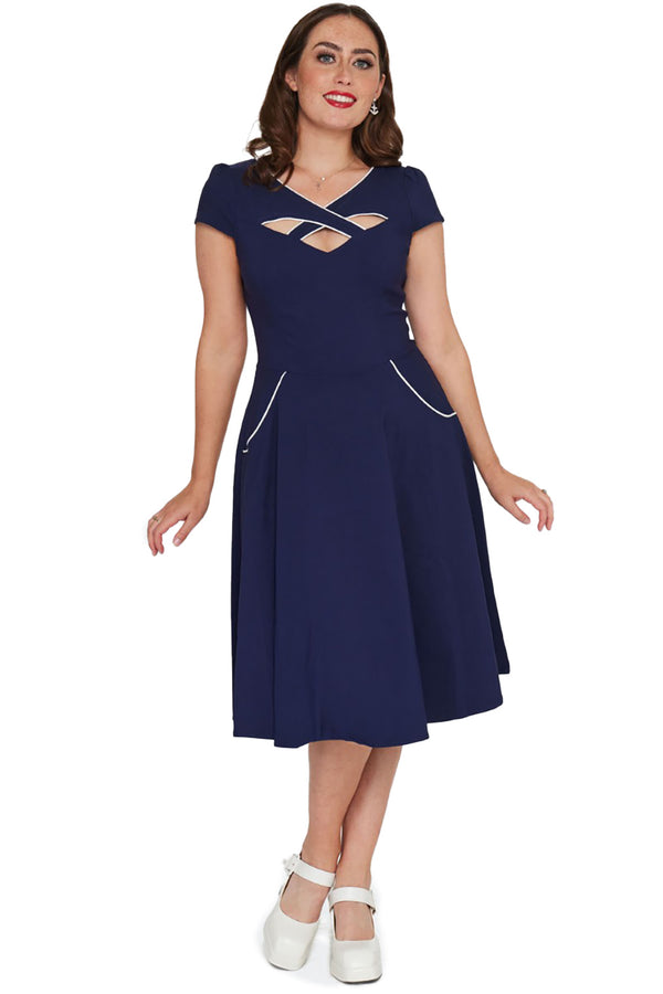 Voodoo Vixen Swing Kleid Connie 1950's Piping Navy