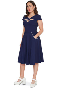 Voodoo Vixen Swing Kleid Connie 1950's Piping Navy
