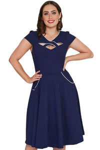 Voodoo Vixen Swing Kleid Connie 1950's Piping Navy