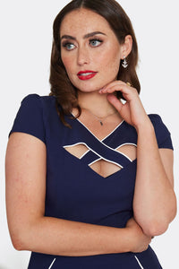 Voodoo Vixen Swing Kleid Connie 1950's Piping Navy