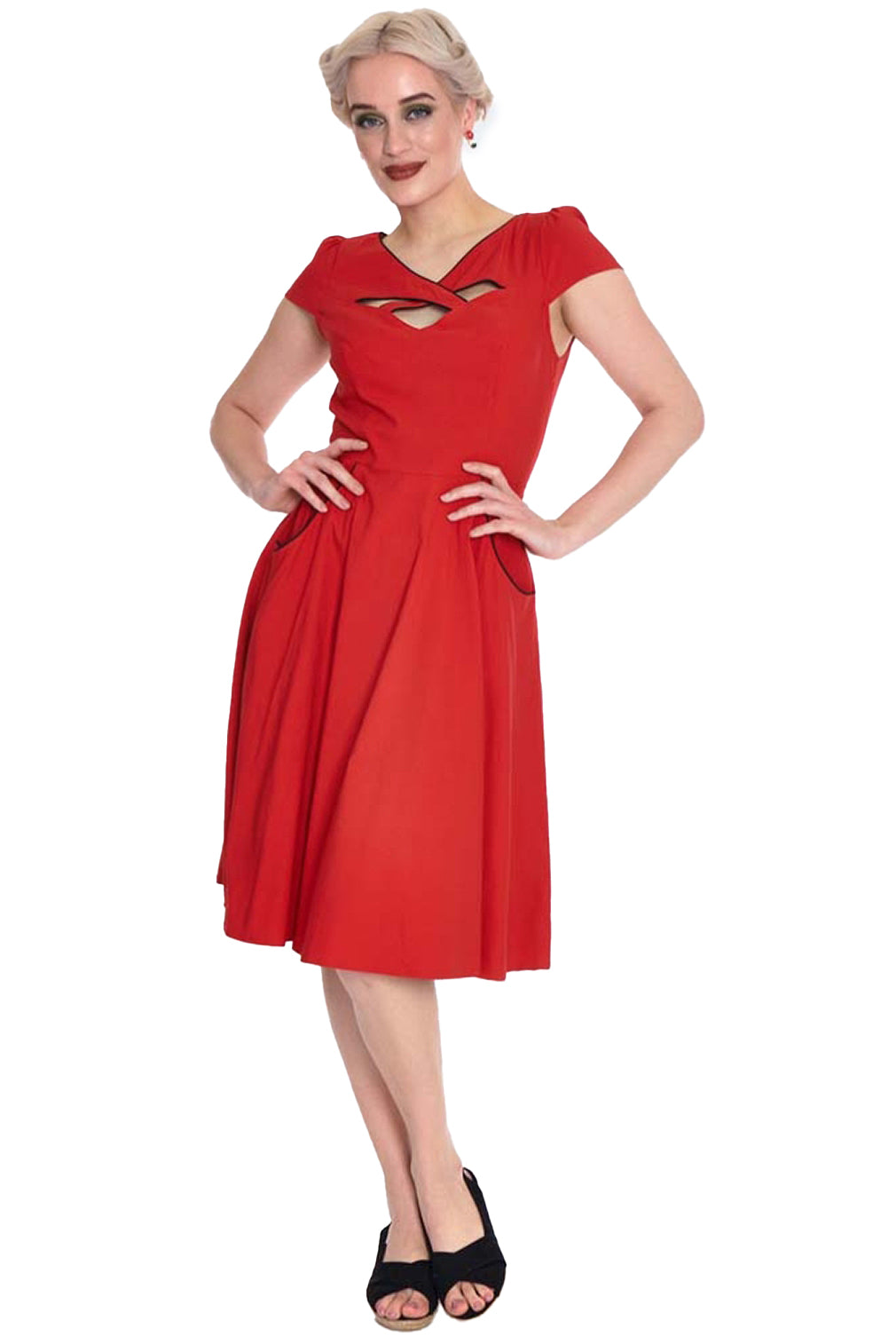 Voodoo Vixen Swing Kleid Criss Cross Contrast Piping