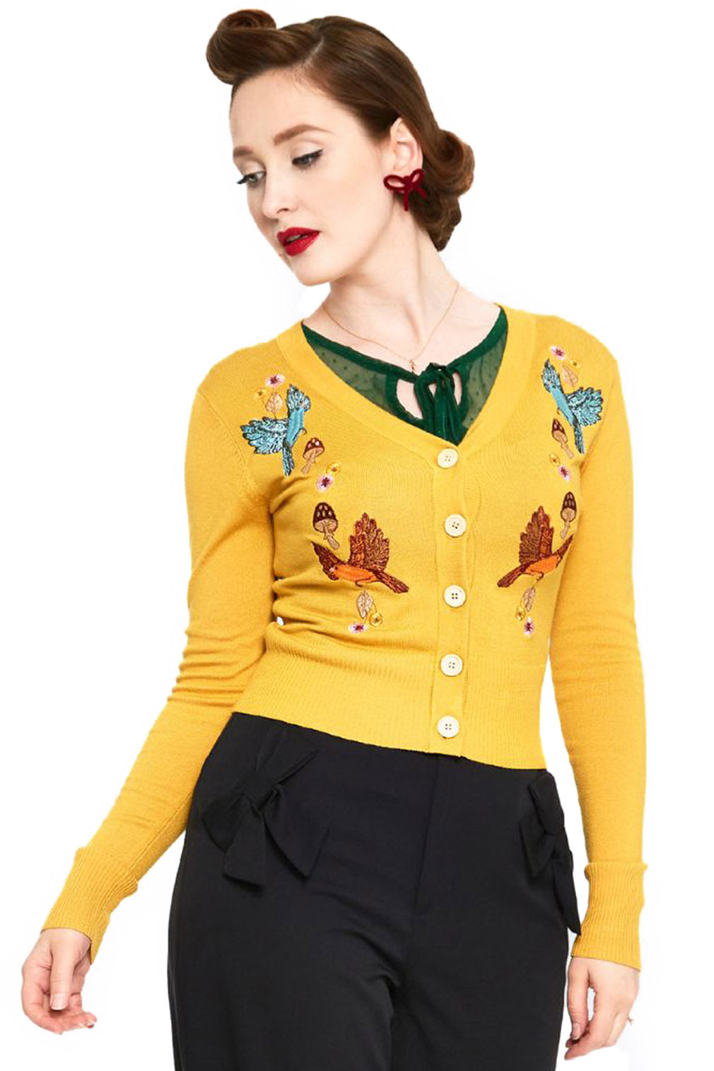 Voodoo Vixen Strickjacke Yellow Woodland