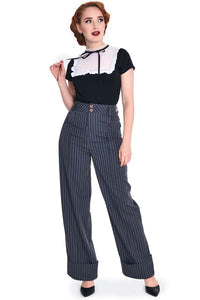 Voodoo Vixen Hose Grey Pinstripe Turn Up