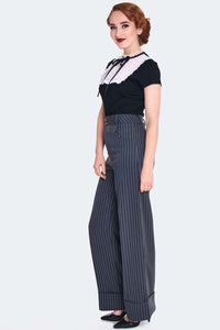 Voodoo Vixen Hose Grey Pinstripe Turn Up