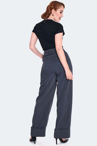 Voodoo Vixen Hose Grey Pinstripe Turn Up