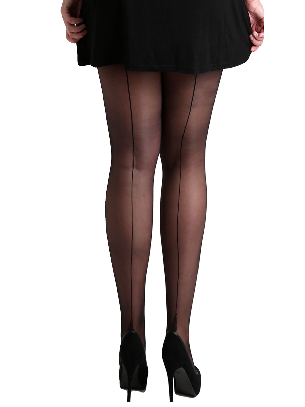 Schompi Jive Tights - Vintage Damen Strumpfhose mit Naht Pin Up 50er Jahre Schwarz / Schwarz