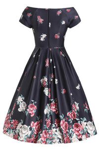 Dolly and Dotty Swing Kleid Lily Black Falling Rose Off-Shoulder