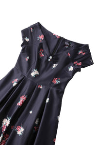 Dolly and Dotty Swing Kleid Lily Black Falling Rose Off-Shoulder