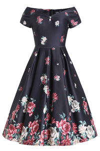 Dolly and Dotty Swing Kleid Lily Black Falling Rose Off-Shoulder