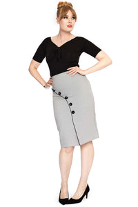 Voodoo Vixen Bleistiftrock Nina Tri-Colour Houndstooth Grau