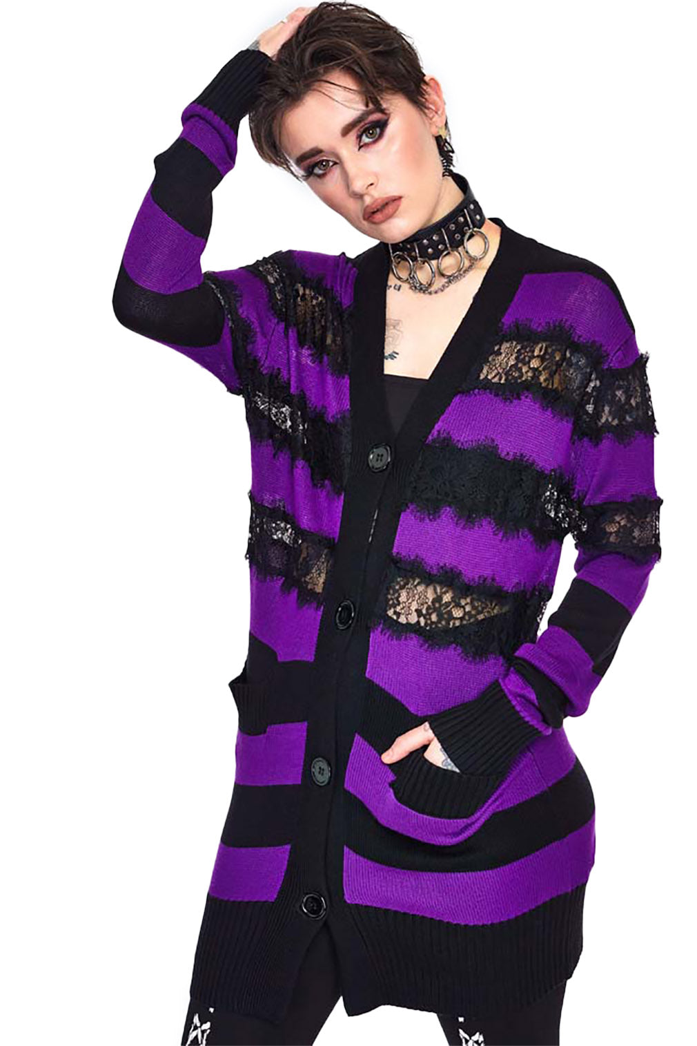 Jawbreaker Strickjacke Oversized Stripe Purple Cardigan