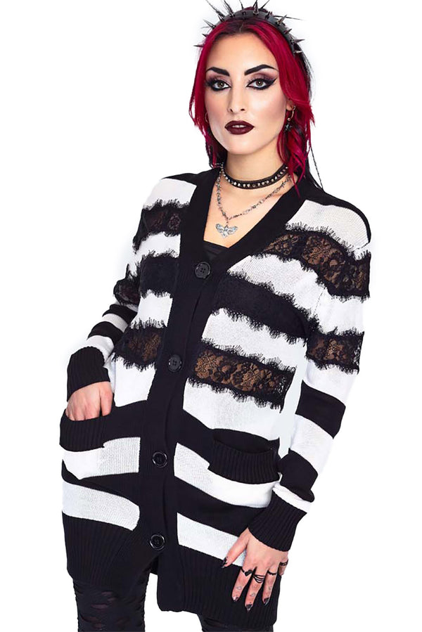 Jawbreaker Strickjacke Oversized Stripe White Cardigan