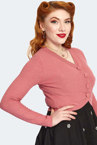 Voodoo Vixen Crop Cardigan Textured Pink Strickjacke