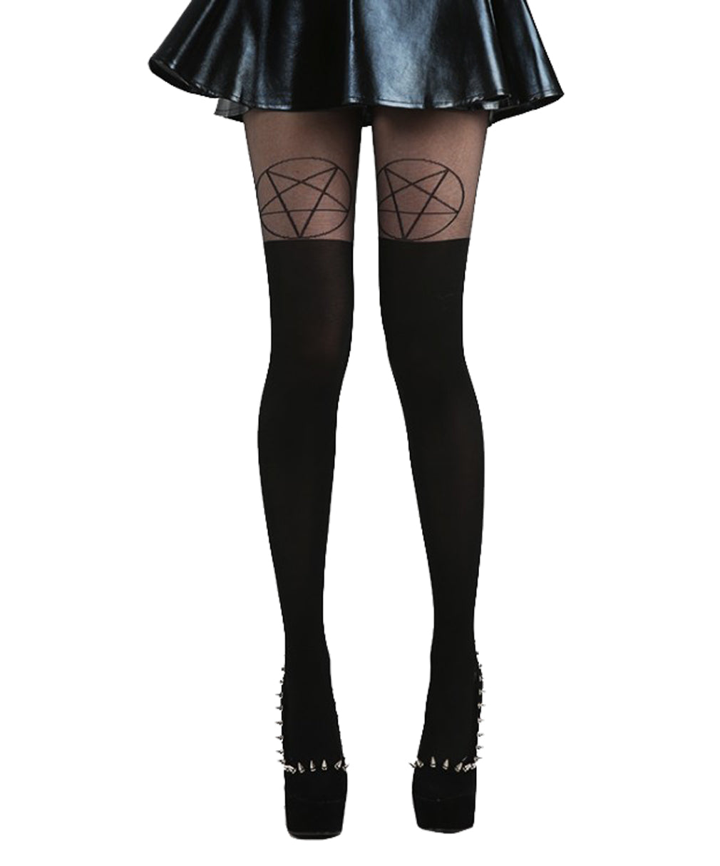 Schompi Tights - Pentagramm Strumpfhose Schwarz Gothic Occult