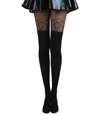 Schompi Tights - Pentagramm Strumpfhose Schwarz Gothic Occult