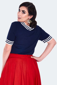 Voodoo Vixen Pullover Stripe Neckline Short Sleeve Sweater