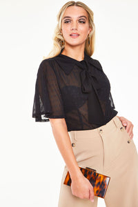 Voodoo Vixen Bluse Flutter Sleeves Bow Black