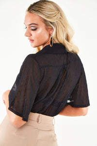 Voodoo Vixen Bluse Flutter Sleeves Bow Black