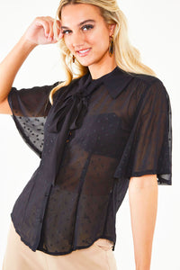 Voodoo Vixen Bluse Flutter Sleeves Bow Black