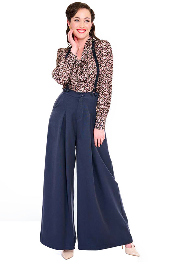 Voodoo Vixen Marlenehose Navy Wide Leg Suspender