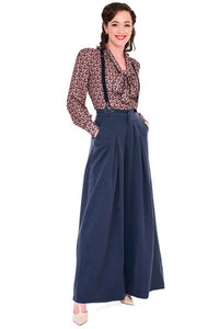Voodoo Vixen Marlenehose Navy Wide Leg Suspender