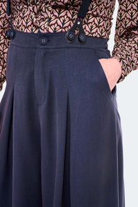 Voodoo Vixen Marlenehose Navy Wide Leg Suspender