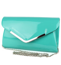 Schompi Vintage Damen Clutch Tasche Lack Abendtasche, abnehmbare Schulterkette Kettentasche, Glänzend, 50er Rockabilly Lederoptik